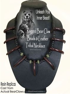 UNLEASH YOUR INNER BEAST - WEAR IT!  OWN IT! Bear Claw Necklace - Black Raven and Lakota Sage Green Acrylic Crow Beads In Stock and Ready to Ship - Supply is Limited Click Here for Related Items! Click Here to see MORE of our Unique Jewelry Visit our eBay Store:   Fast and Trackable Shipping: We process most orders within 24-48 hours Monday-Friday. You will receive tracking information the day your package ships. Most packages arrive within 3-7 Business Days. An automatic email is sent to you when payment is received. An automatic email is sent to you when your order has been processed and shipped. ORDERS ARE NORMALLY PROCESSED AND SHIPPED WITHIN 1-2 BUSINESS DAYS (more frequent near the Christmas holiday season). 100% Satisfaction Guarantee: We work hard to ensure that your shopping exper Montana Wilderness, Bear Claw Necklace, Claw Design, Claw Necklace, Black Raven, Bear Claw, Bear Claws, Grizzly Bear, Bead Stringing