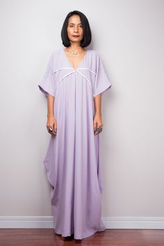 "Purple Maxi Dress | Gala Evening dress | soft purple dress | Holiday resort dress PRODUCT SIZE : One Size Fits Most (up to US 14) * Chest : up to 40\" * Waist : up to 44\" * Hips : up to 56\" * Length : 54\" from shoulder to hem * Sleeve length : 14\" MODEL : * Model chest : 32\", waist : 24\" hips : 35\" * Combined Height is 5\"6 > I'm 5\"2 (158cm) and I'm wearing 4\" heels in the pictures * Accessories excluded An amazing long trendy soft purple dress, which stands out from the crowd becau Mauve Maxi Length Dress For Beach, Mauve Maxi Dress For Beach, Mauve Maxi Length Beach Dresses, Lavender V-neck Beach Dress, Flowy Lavender V-neck Maxi Dress, Mauve V-neck Maxi Dress For Summer, Lavender V-neck Maxi Dress For The Beach, Lavender V-neck Maxi Dress For Beach, Summer Mauve V-neck Maxi Dress