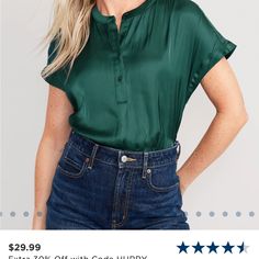 Brand New, No Tags Satin Shirts For Women, Womens Trendy Tops, Navy Blouse, Popover Shirt, Satin Shirt, Navy Green, Navy And Green, Old Navy Tops, Navy Tops