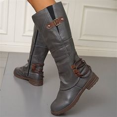 Category:Boots; Upper Materials:Faux Leather; Season:Spring,Fall,Winter; Heel Type:Flat Heel; Gender:Women's; Toe Shape:Round Toe; Type:Knee High Boots; Style:Casual,Comfort,Minimalism; Heel Height(inch):<1; Outsole Materials:TPR; Occasion:Daily,Outdoor; Closure Type:Zipper; Pattern:Solid Color; Listing Date:09/06/2023; 2024 Trends:Riding Boots,Slouchy Boots,Plus Size; Foot Length:null; Foot Width:null; Size chart date source:Provided by Supplier. Khaki Heels, Boots Plus Size, Knee High Boots Winter, Women's Motorcycle Boots, Slouchy Boots, Boots Winter, Cowboy Boots Women, Motorcycle Women, Casual Heels