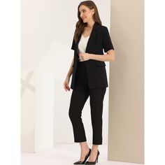 Looking for a stylish and sophisticated addition to your work wardrobe? Look no further than this lapel blazer for women. With its button-down front, lapel collar, and short sleeves, this blazer is the perfect combination of comfort and elegance. Whether you're dressing up for a big meeting or just want to add a touch of professionalism to your everyday look, this blazer is sure to impress. Pair it with some statement jewelry, dress pants, a skirt, or even jeans and you'll be ready to take on th Tailored Office Lady Blazer For Career, Office Lady Notch Lapel Suits For Workwear, Tailored Blazer For Career, Office Lady Style, Tailored Career Blazer For Office, Office Lady Suits With Lapel Collar, Office Lady Suits With Lapel Collar For Business, Professional Notched Blazer For Work, Office Chic Business Casual Blazer With Suit Collar, Business Suits With Lapel Collar For Office Lady