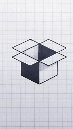 a drawing of an open box on top of a piece of graph paper with lines in the background