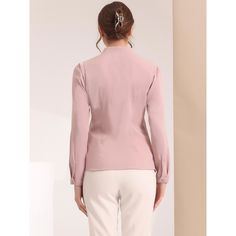 This shirt is elegant and charming for workwear or a day-to-night look, with a cut-out v-neck and unique shoulder details. No-see-through chiffon fabric and stylish v-neck make it a perfect choice for work, office, and daily wear. Pair this work office shirt with a pencil skirt, work pants, or casual jeans. The return of a classic, this button-up shirt is cut from in a chiffon sateen in an always flattering fit-and-flare silhouette. Model Body Size: Height: 5'9", Chest: 33 inches, Waist: 24 inch Elegant V-neck Shirt With Back Button Closure, Fitted V-neck Blouse For Office, Elegant V-neck Top For Business Casual, Formal V-neck Shirt With Button Closure, Feminine Solid Color Blouse For Workwear, Solid Button-up Tops For Workwear, Elegant Collared Blouse For Office, Feminine Solid Color Formal Tops, Long Sleeve Blouse With Back Button For Office