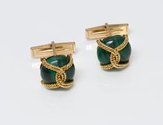 Cartier Malachite Gold Cufflinks. Vintage Cartier malachite yellow gold cufflinks. Round cufflinks twisted gold rope design surrounds the malachite with whale backs. Formal Malachite Jewelry With Polished Finish, Brooch Diamond, King Edward Vii, King Edward, Gold Cufflinks, Retro Gifts, Cartier Jewelry, Vintage Cufflinks, Rope Design