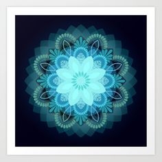 a blue and green flower on a black background art print by design expresso, available in multiple sizes