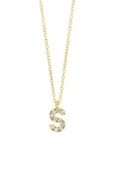 A dainty initial pendant alight in pavé diamonds makes this handcrafted necklace of 18-karat gold a lovely personalized piece for any occasion. 16" length; 2" extender; 1/8"W x 1/8"L pendant Total diamond weight: 0.04ct. Color: G Clarity: VS 18k gold/diamond Imported >Diamond Guide Gold Diamond Initial Pendant Necklace In 14k, Luxury Yellow Gold Diamond Necklace With Initial Pendant, Luxury Gold Diamond Initial Pendant Necklace, 14k Gold Diamond Cut Initial Pendant Jewelry, Luxury Necklace With Diamond Accents, Initial Pendant, Bony Levy, Initial Pendant Necklace, Diamond Guide, Handcrafted Necklace