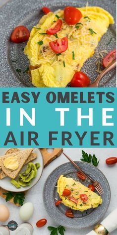 easy omelets in the air fryer with tomatoes, eggs and other ingredients