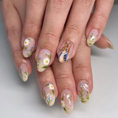 Easter Nails Aesthetic, Easter Aesthetic Nails, Bunny Easter Nails, Aesthetic Easter Nails, Peter Rabbit Nails, Chaos Nails, Bunny Nails Designs, Spring Aesthetic Nails, Animal Nail Art Designs