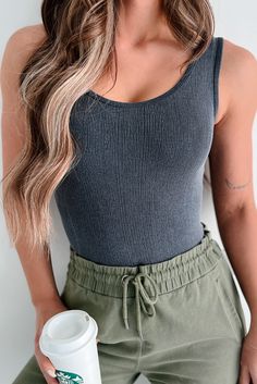 No Judgement Here Ribbed Tank Bodysuit (Black) - NanaMacs Ribbed Tank Top For Beach, Ribbed Tank Top For The Beach, Sleeveless Gray Bodysuit For Loungewear, Gray Sleeveless Bodysuit For Spring, Spring Sleeveless Gray Bodysuit, Casual Tank Bodysuit For Beach, Casual Tank Bodysuit For The Beach, Casual Gray Sleeveless Bodysuit, Casual Ribbed Bodysuit For The Beach