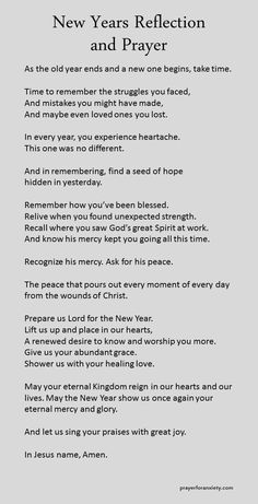 the new year's reflection and prayer is shown in black on a gray background