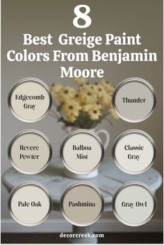 8 Best Greige Paint Color From Benjamin Moore Greige Benjamin Moore, Benjamin Moore Thunder, Things To Do With Paint, Powder Room Paint Colors, Powder Room Paint