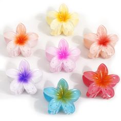 PRICES MAY VARY. You will get 7 pieces of Hawaiian flower clips in 7 different colors, which can meet your daily matching needs, you can choose different patterns and colors to decorate your hairstyles. Each big flower clips is about 3.2 x 3.2 x 1.6inch/ 8.2cm x 8.2cm x 4.0cm(L x W x H),very light weight. 7 stylish colors in total include red,blue,purple,orange,rose red,yellow, and watermelon to match almost your outfits, hair colors and hairstyles. These cute plumeria claw clip are made of dura Hibiscus Hair, Hawaiian Flower Hair, Claw Clips For Thick Hair, Clips For Thick Hair, Banana Hair Clips, Banana For Hair, Hawaiian Flowers, Claw Clips, Flower Hair Accessories