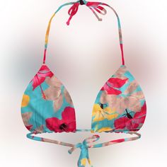 San Lorenzo Oceania Hawaiian Summer Rounded Triangle Bikini Top Size M. Like Brand New. Can Be Worn Classic Style Or As Shown In Second Pic. #Brazilian #Frankiesbikinis #Mikoh #Acacia #Benoa Tropical Pink Swimwear With Built-in Bra, Fitted Halter Top With Padded Cups For Vacation, Floral Print Fitted Halter Top For Pool, Fitted Floral Print Halter Top For Pool, Adjustable Floral Print Swimwear, Multicolor Tropical Halter Top For Beach, Tropical Multicolor Halter Top For Beach, Tropical Pink Halter Top For Beach, Pink Tropical Halter Top For Beach