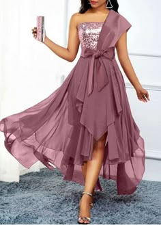 Color:Dusty Pink;Size:S;Size:M;Size:L;Size:XL;Size:XXL;Package Contents:1 X Dress , 1 X Belt;Occasion:Work;Style:Bohemian; Pink High Low Dress, Lavender Prom Dresses, 파티 드레스, Dresses Formal Elegant, Pleated Bodice, Chiffon Gown, Butterfly Sleeves, Mother Of The Bride Dresses, Belted Dress