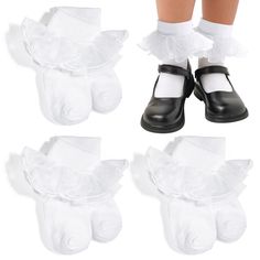 PRICES MAY VARY. Soft Material: Girls white ruffle socks are made of high quality cotton, soft material, breathable and comfortable to wear, bringing all-day comfort for all seasons. Lace Ruffle Design: Toddler white ruffle socks are designed with lace ruffles and stretch ribbed cuffs for a more girly and elegant look, wear them to accentuate your overall ensemble and give your girl a sweet look. Easy to Match: These ruffle socks for toddler girls are stylish, pretty and cute accessories; this f White Ruffle Socks, Ruffle Socks, Frilly Socks, Ruffled Socks, Ruffle Design, Lace Socks, Princess Style, Dress Socks, Lace Ruffle