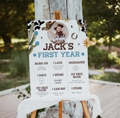 a sign that says jack's first year with pictures on the front and back