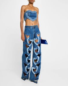 Heart Shaped Fashion, Pants With Cutouts, African Print Skirt Ankara Styles, Clothing Diys, Cutesy Clothes, Reworked Denim, Crop Top With Jeans, Cowboy Theme, Jean Crafts