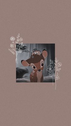 an image of a deer with flowers on it's head and another animal in the background