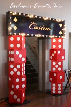 a casino themed entrance with dices and lights