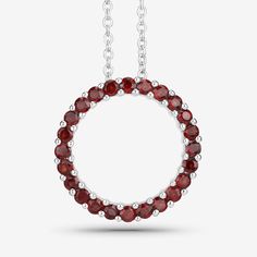 Garnet Pendant, Wreath Design Natural Garnet Rounds Silver Pendant Necklace for Women, Natural Red Gemstone Pendant Necklace, Gift for Her Product Details:  .925 Sterling Silver Stone Details: Garnet Item Type: Pendant Subcategory: Garnet Gross Wt: 3.66 Gemstone Wt: 0.96 ctw Total Stone Wt: 0.96 ctw Finish: Rhodium Plated Product Style: Circle Pendant Chain Type: Cable Chain Clasp: Spring Ring Clasps Total Qty Of Stones: 24 Height: 6.10 MM Width: 18.29 MM Length: 18.29 MM Primary Stone Color: Re Red Ruby Round Necklaces, Red Gemstone Round Necklace, Red Round Gemstone Necklace, Round Garnet Gemstone Necklaces, Garnet Birthstone Round Necklace, Red Garnet Round Jewelry, Red Round Garnet Jewelry, Red Round Stone Necklaces For Anniversary, Ruby Necklace For Valentine's Day