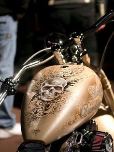 a motorcycle with a skull painted on it