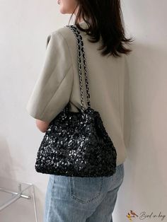 BirdinBag - Glamorous Sequin Chain Strap Bucket Bag Sequin Decor, Bag With Chain, Pink Backpack, Evening Clutch, Bag Set, Shoulder Tote, Handbag Backpack, Chain Strap, Tote Handbags