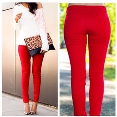 • Red Jeggings • These red skinny Jeggings pair perfect with any tunic or… Boutique Pants, Window Shopping, Green Sweater, Chic Boutique, Jeggings, Womens Sizes, Leggings, My Style, Fashion Design