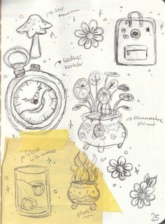 this is a drawing of various things on paper