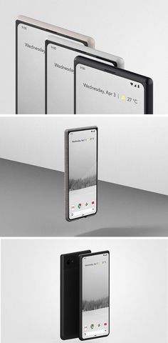 three different views of an electronic device with the same screen size as it appears to be