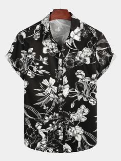 Men's Floral Cotton Tropical Hawaiian Shirt – Atlanl Tropical Floral Pattern, Mens Holiday, Chic Shirts, Holiday Flower, Sun Beach, Mens Hawaiian Shirts, Beach Travel, Summer Fabrics, Dress Trousers