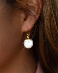 Fresh Water Pearl Earrings * Handmade * Gemstone * Gold * Modern * Gold Vermeil * ByCila * BJE164 Minimalist 14k Gold-filled Pearl Earrings, 14k Gold-filled Pearl Earrings For Wedding, Classic 14k Gold-filled Pearl Earrings, Hypoallergenic 14k Gold-filled Round Pearl Earrings, Pearl Earrings Handmade, Elegant 14k Gold-filled Pearl White Pearl Earrings, Water Pearls, Gold Pearl Earrings, Earrings Handmade