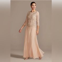 Nwt. Stunning, Romantic Style Elegant Pink Gown For Mother Of The Bride, Spring Embellished Mother Of The Bride Dress, Embellished Mother Of The Bride Dress For Spring, Pink Embellished Dress For Mother Of The Bride, Pink Evening Dress For Mother Of The Bride, Elegant Pink Embellished Evening Dress, Elegant Pink Embellished Gown, Elegant Pink Mother Of The Bride Dress With Sequins, Elegant Pink Sequined Mother Of The Bride Dress