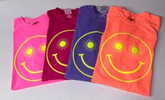 Welcome to Cotton and Pearls Vinyl!!  The tee screams summer!!  This unisex fit short sleeve comfort colors shirt will come with the yellow puff vinyl happy face  design on your color choice. Color chart is pictured above. All designs are hand pressed with professional grade heat transfer vinyl.  Please leave shirt color in the personalization box Small- 4x available Short Sleeve T-shirt With Heat Transfer Vinyl For Summer, Funny Smiley Face T-shirt For Summer, Casual Summer T-shirt With Heat Transfer Vinyl, Fun Streetwear T-shirt, Summer Smiley Face Tops For Streetwear, Funny Smiley Face Summer T-shirt, Fun Smiley Face Tops, Summer Streetwear Top With Vinyl Detail, Summer T-shirt With Heat Transfer Vinyl, Short Sleeve