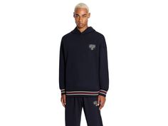 Armani Exchange Collegiate Fleece Hoodie - Men's Clothing : Navy : Attain that long-lasting durability and snugness donning the Armani Exchange Collegiate Fleece Hoodie. The pull-on style hoodie has stripes detailing on the the sleeves cuffs and hemline, and brand detailing on the left chest, and hooded construction. Long sleeves with ribbed cuffs. Straight hemline. 70% cotton, 30% polyester. Machine washable. Imported. Navy Fleece Sweatshirt For Sportswear, Navy Sportswear Hoodie With Ribbed Cuffs, Navy Fleece Hoodie Sportswear, Navy Fleece Sportswear Hoodie, Navy Sportswear Sweatshirt With Ribbed Cuffs, Navy Sweatshirt With Ribbed Cuffs For Sports, Navy Crew Neck Sports Hoodie, Navy Crew Neck Hoodie For Sports, Navy Athleisure Hoodie With Double-lined Hood