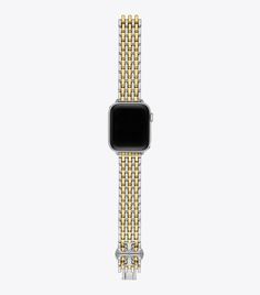 Eleanor Band for Apple Watch®, Two-Tone Stainless Steel: Women's Designer Watches Tory Track Smart Watches | Tory Burch Nice Apple Watch Bands, December Goals, Matchstick Earrings, Apple Watch Bands Women, Womens Designer Watches, Ella Tote, Watch Women's, Designer Watches, Silicone Watch Band