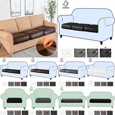 the different types of couches are shown in this image and below it is an image of