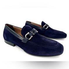 Salvatore Ferragamo -Condition: Brand New Item With Box. -All Of Our Items Are 100% Authentic. -Size: Men Us 6 - Eu 40 -Width: Eee (Extra Wide). -Color: Navy Blue. -Model: Salvatore Ferragamo Tucker. -Suede & Leather Upper. -Slip-On Style. -Suede Moc Toe. -Gancini Horse Bit Detail At Vamp. -Leather Lining. -Lightly Padded Footbed. -Leather Sole And Rubber Outsole -Made In Italy. -Retails For $845.00 -Item Ships Out Within 24 Hours. Elegant Blue Loafers For Workwear, Elegant Blue Loafers For Work, Luxury Italian Suede Loafers, Elegant Blue Slip-on Moccasins, Navy Loafers With Leather Sole For Work, Blue Leather Sole Loafers For Business Casual, Blue Loafers With Leather Sole For Business Casual, Luxury Blue Loafers For Business, Luxury Blue Business Loafers