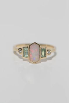 Art Deco Opal Engagement Ring, Sapphic Wedding Rings, Hexagon Bezel Engagement Ring, Weird Engagement Rings, Hippie Engagement Ring, Gem Stone Engagement Rings, Interesting Engagement Rings