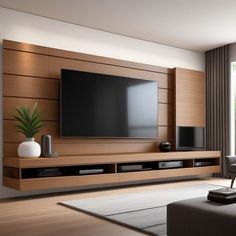 a living room with a large flat screen tv on the wall