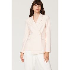 Pink linen (87% Polyester, 9% Linen, 4%Elastane). Blazer. Long sleeves. Collar. Front button closure. 29" from shoulder to hemline. Imported. Feminine Semi-formal Spring Blazer, Spring Linen Blazer With Double Button Closure, Feminine Blazer With Button Closure For Work, Elegant Summer Blazer For Daywear, Elegant Summer Daywear Blazer, Feminine Summer Office Blazer, Elegant Linen Blazer For Day Out, Spring Linen Blazer For Daywear, Chic Linen Spring Blazer