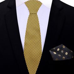 Gold Geometric Tie Step into the world of opulence and elegance with our silk luxury metallic gold necktie. This exquisite accessory is the epitome of sophistication, designed to captivate attention and make a lasting impression. With its striking geometric pattern and lustrous metallic gold hue, this necktie exudes confidence, making it a must-have for any dapper gentleman. Crafted from the finest silk, this necktie boasts a luxurious texture and a smooth, refined finish. Its regular width of 3 Elegant Gold Neckwear With Ties, Cleaning White Shirts, Luxury Yellow Tie For Men, Midnight Blue Suit, Gold Pocket Square, Luxury Elegant Patterned Ties, Elegant Luxury Patterned Ties, Luxury Business Neckwear, Standard Tie, Charcoal Gray Suit