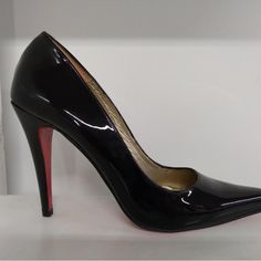 Italy Finest Custom Black Patten Leather Stiletto Sizes 7 1/2, 81/2 & 9 Custom Fitted Black Heels For Galas, Black Pointed Toe Heels For Galas, Elegant Black Court Shoes With Red Sole, Cognac Sandals, Jeweled Heels, Orange Heels, Black Patent Heels, White High Heels, Ankle Strap Block Heel