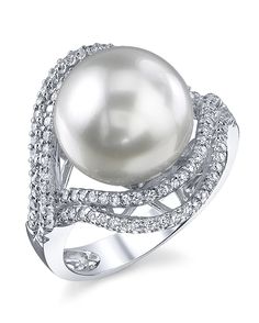 South Sea Pearl & Diamond Clara Ring White Gold Pearl Ring, Tahitian Pearl Ring, Jewellery Pearl, Pearl Rings, Gold Pearl Ring, Pearl And Diamond Ring, Braided Ring, Pearl Jewelry Sets, Sea Pearl