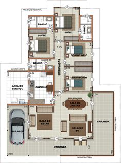 a floor plan for a house with two cars parked in the garage and one car parked on