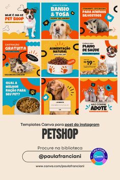 an advertisement for pet shop with dogs and cats