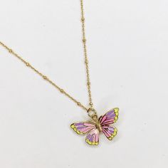 gold filled sterling silver satellite chain Yellow/Blue enamel butterfly pendant Enamel Butterfly, Paris Chic, Travel Inspired, Butterfly Necklace, Butterfly Pendant, Gift Card Sale, Gold Chain Necklace, Arm Candy, Yellow Blue