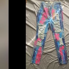 Paint Printed Embellished Stretch Skinny Fit Slim Denim Jeans Was Stored Away In Great Condition. Multiple Colors These Are Not Junior Size Had To Choose Junior. Slim Denim, Paint Print, Colorful Leggings, Colored Jeans, High Waist Jeans, Diy Fashion, Denim Jeans, High Waisted, Fashion Outfits