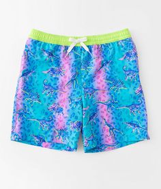 Boys - Chubbies The Dino Delights Stretch Swim Trunks - Blue Medium/5 Inseam Turquoiseaqua Neon printed mesh lined swim trunks 10 rise 5 1/2 inseam Elasticized cinch tie waistband Side seam and back zip welt pockets. Self: 92% Polyester 8% Elastane. Lining: 83% Polyester 17% Elastane. Machine wash cold. Tumble dry low. Apparel & Accessories > Clothing > Swimwear Neon Printing, Boys Swimwear, Accessories Clothing, The Boys, Swim Trunks, Welt Pockets, Welt Pocket, Apparel Accessories, Swimming