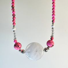 Beautiful and Unique.Pink Turquoise with White Jade and clear Quartz Gemstone Beaded Necklace.  Handmade with solid Sterling Silver.  Handmade.  14 Inches. Returns or Exchanges accepted within 30 days of purchase. Feel free to message me with any questions you may have, I'm happy to answer them. Turquoise Rose, Gemstone Beaded Necklace, Shipping Label, White Jade, Necklace Unique, White Necklace, After Christmas, Canada Post, Pink Turquoise