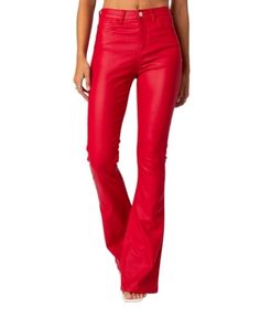 Edikted Luna Faux Leather Flare Jeans in Red Chic Red Leather Bottoms, Trendy Red Leather Bottoms, Work Week, Flare Jeans, Pick Up, In Store, Buy Online, Faux Leather, Women Jeans